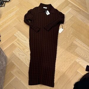 Elegant Brown Cable Knit Dress